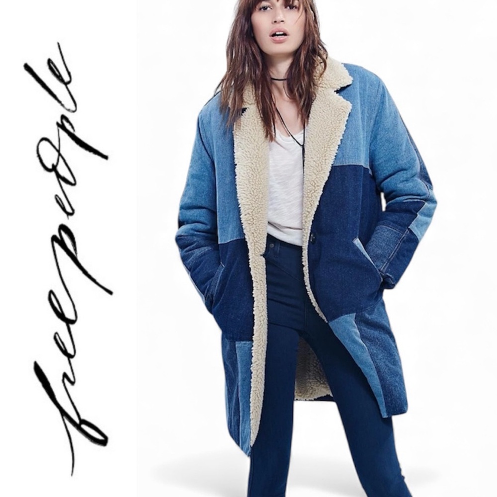 Free People Blue Patchwork Coat